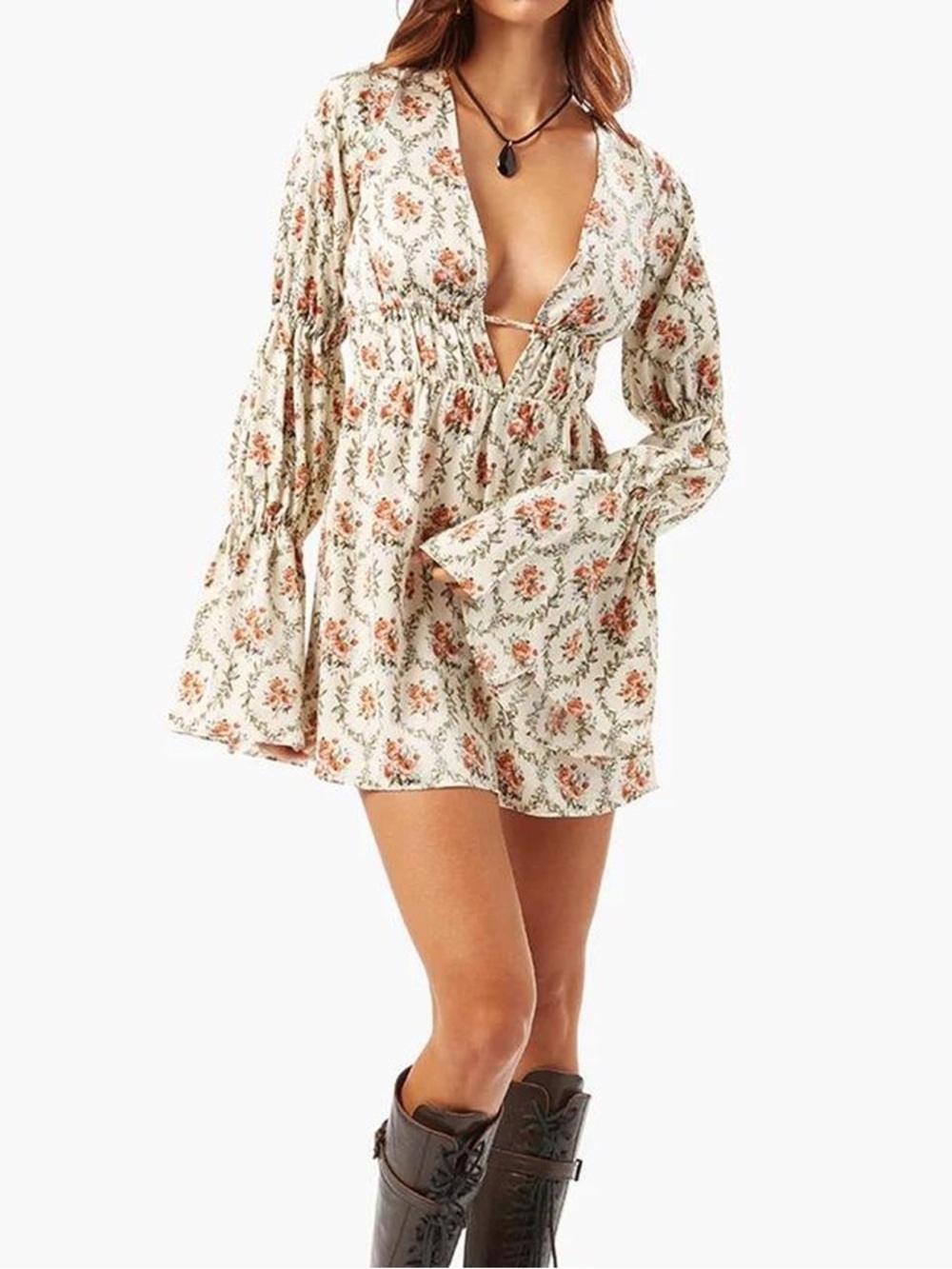 NWOT WEWOREWHAT Tiered Sleeve Tie Back Victorian Floral Dress size XS